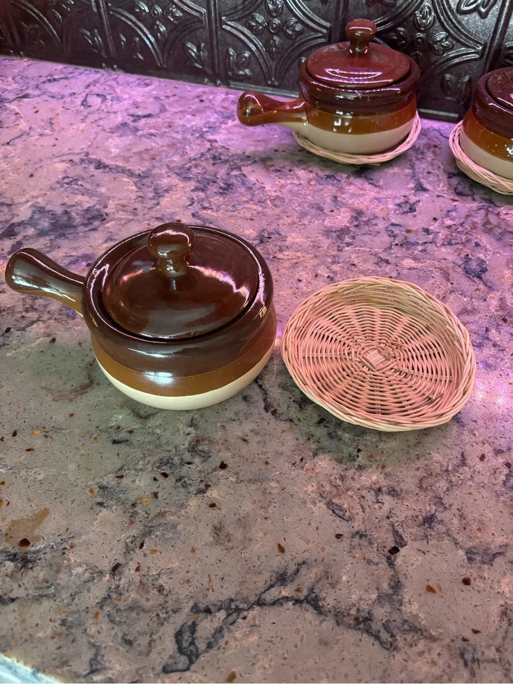 Brown and Cream Ceramic Crock Set - 4 Piece